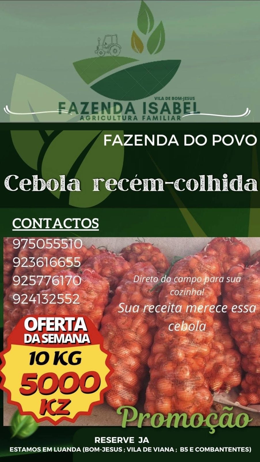Cartaz da Fazenda Isabel sobre a venda de cebola